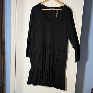 NWT Toad & Co Whirlwind Tiered Black V-Neck Long Sleeve Dress size Large